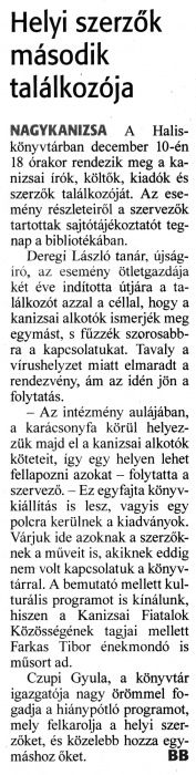 Zalai Hírlap 2021 12 01 278sz 03old - Helyi szerzők második találkozója.jpg Zalai Hírlap 2021 12 01 278sz 03old - Helyi szerzők második találkozója.jpg